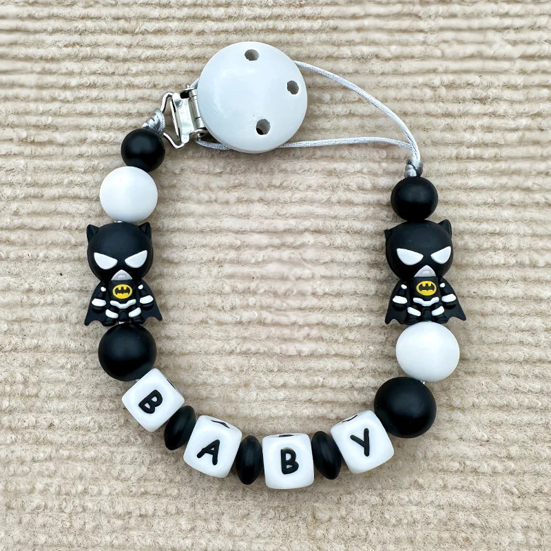 Customized Personalized Name English Letters Silicone Soothing Pacifier Chain Clips Holder Teether Pendants Teething Baby Gifts