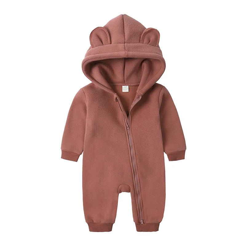 2025 Infant Baby Boys Girls Print Romper Newborn Cotton Fleece Hooded Jumpsuit Toddler Warm Cute Bodysuit Costume For 0-24M