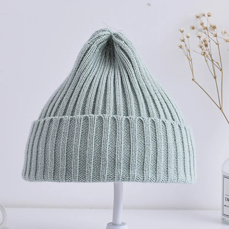 Winter Knitted Baby Hat Solid Color Woolen Beanie Cap for Infant Korean Solid Color Warm Kids Girls Boys Crochet Hats