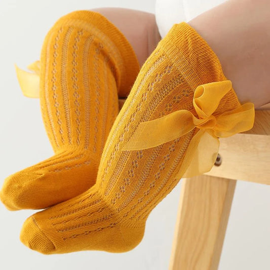 Baby Knee High Socks Toddler Long Socks Girls Bow Ruffled Knee Socks Bow Mesh Tube Stockings Infant Dress Socks