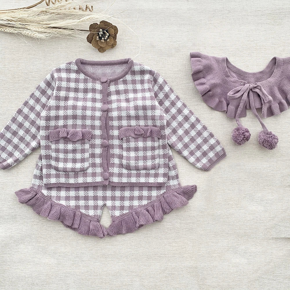 0-4Y Toddler Girls Boys Knit Suit Autumn Children Clothing Boys Girls Baby Knit Sweater Cardigan + Shorts Suit Baby Clothes Suit