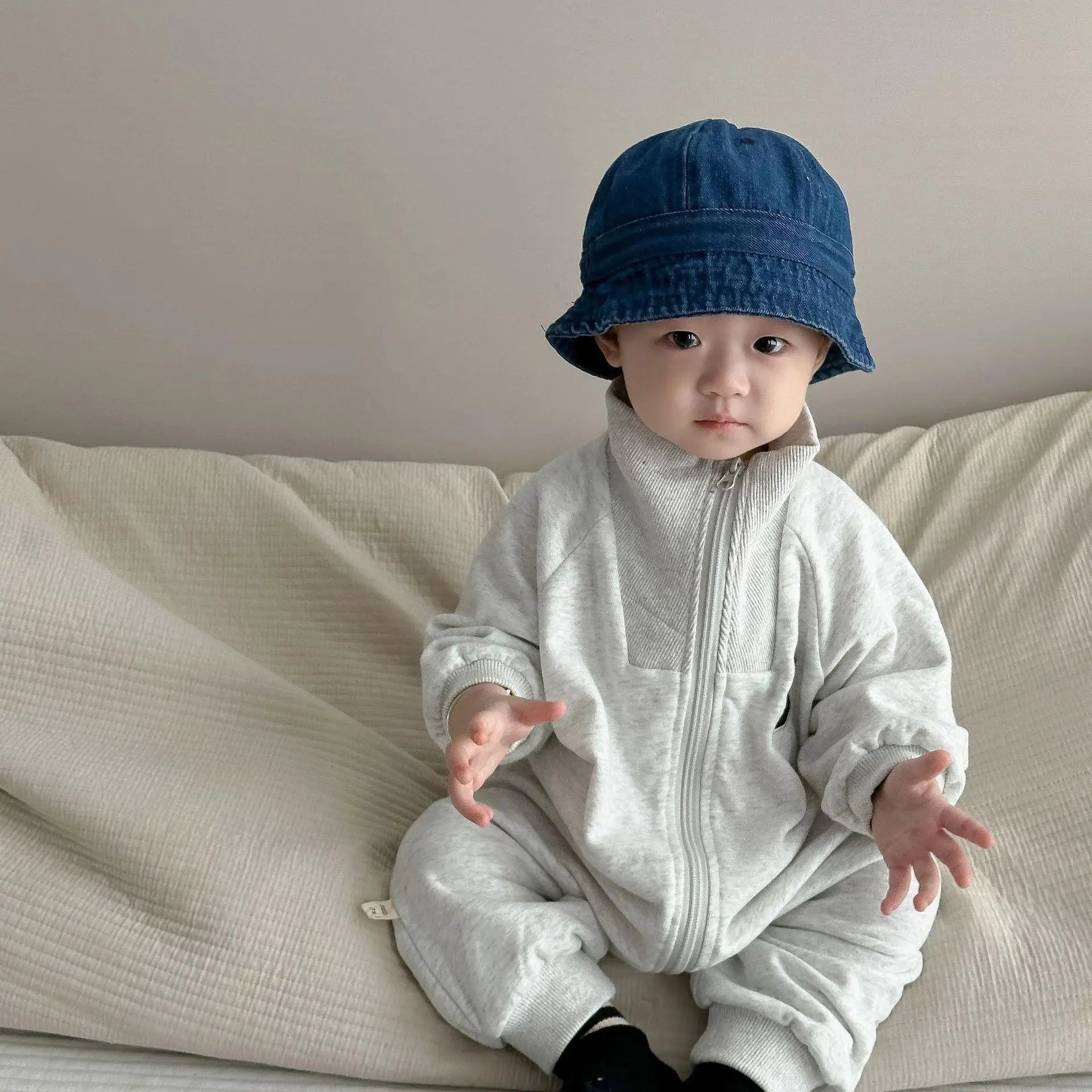 Cotton Lapel Zipper Onesie