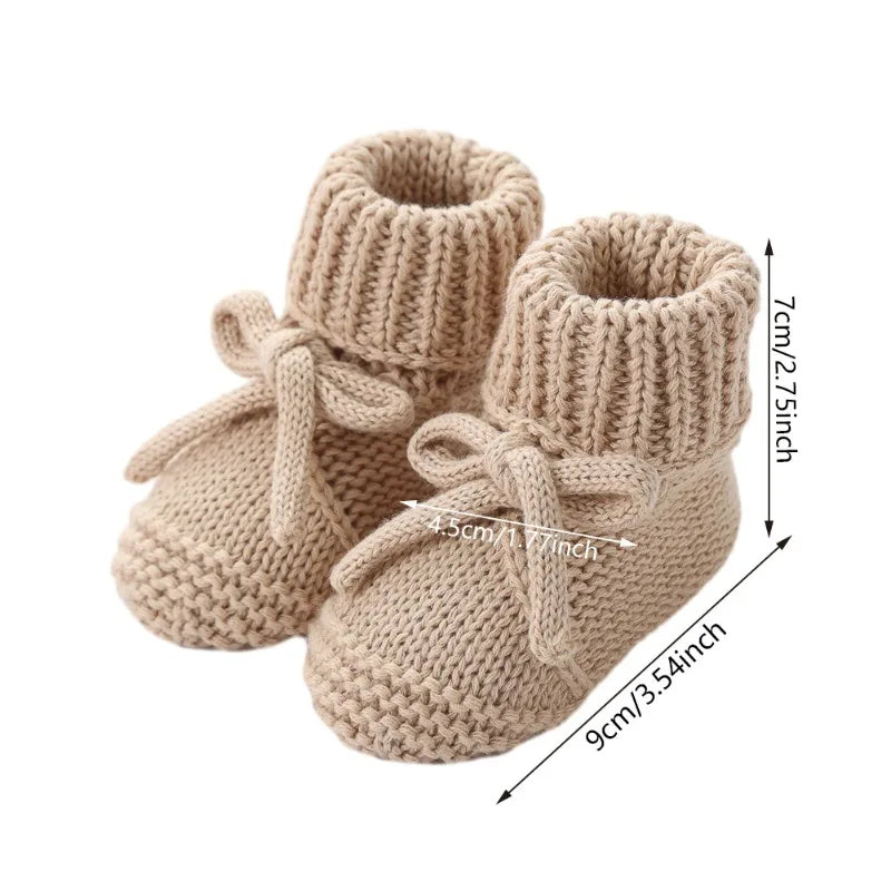 Newborn Baby Cute Bow Tie Knitted Walking Shoes Autumn Winter New Baby Soft Knitted Woolen Floor Crawling Socks for 0-12Months
