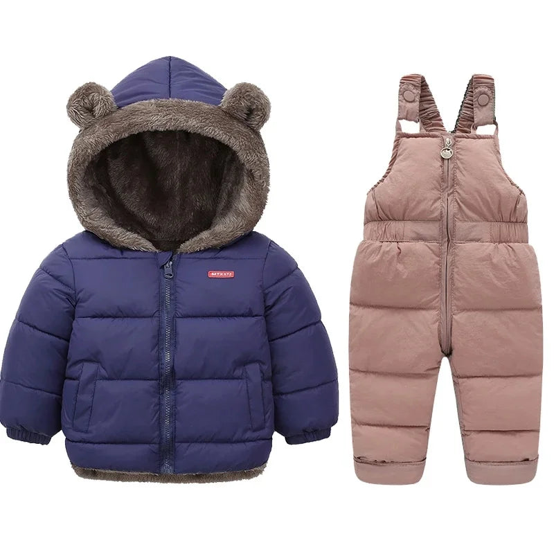 Children Winter Clothing Sets Baby Lamb Fleece Coats+Down Pants 2Pcs Boys Girls Thicken Warm Casual Hooded Clothing Outfits