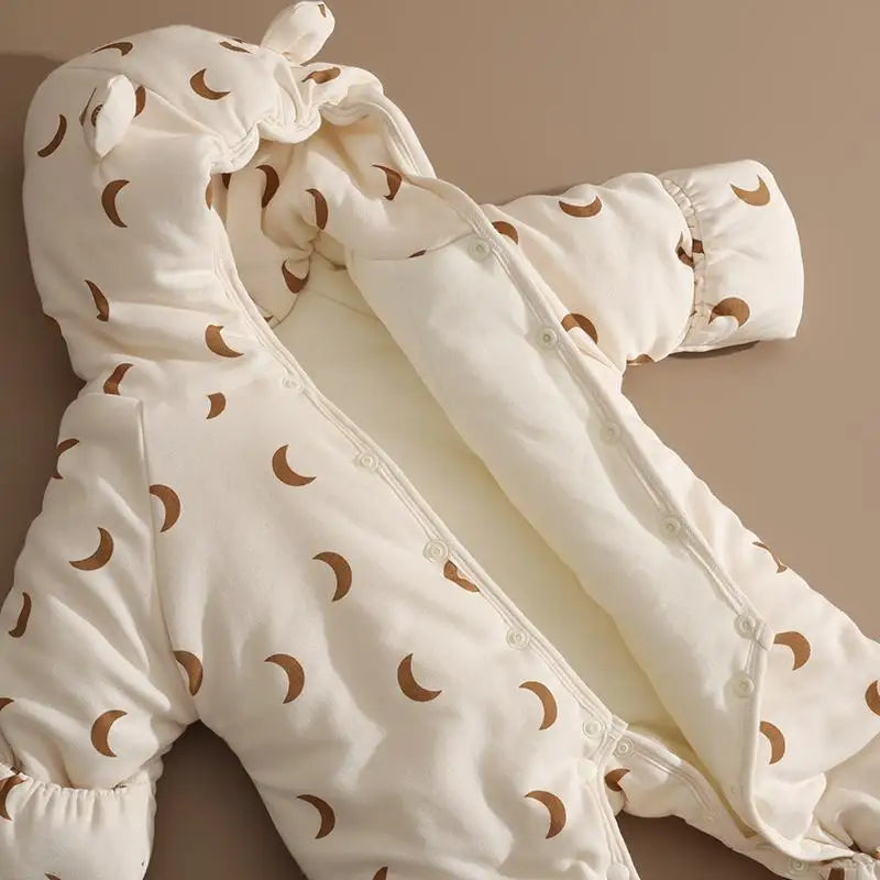 Baby Rompers Winter Outfits Thickened Cotton Jumpsuit with Foot Cover for Newborns Warm Fleece Lined Snowsuit for -5°C To 10°C