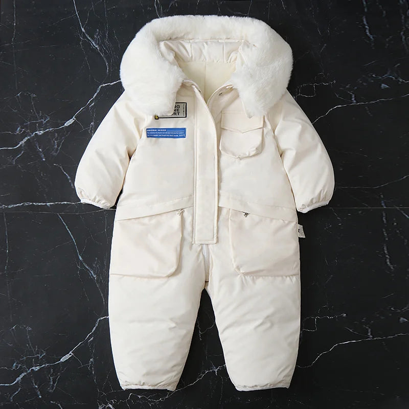 Kids Padded Cotton Bodysuit Clothes 2023 New Winter Baby Thick Plus Velvet Warm Rompers Girls Boys Ski Suit Overalls 1-5 Years