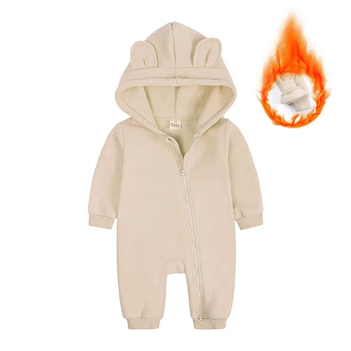 2025 Infant Baby Boys Girls Print Romper Newborn Cotton Fleece Hooded Jumpsuit Toddler Warm Cute Bodysuit Costume For 0-24M