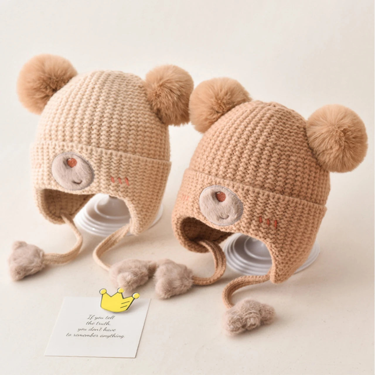 Winter Baby Earflap Hat Warm Thick Knitted Ear Protection Cap for Kids Boy Girl Cute Pompom Cotton Lining Beanie Caps