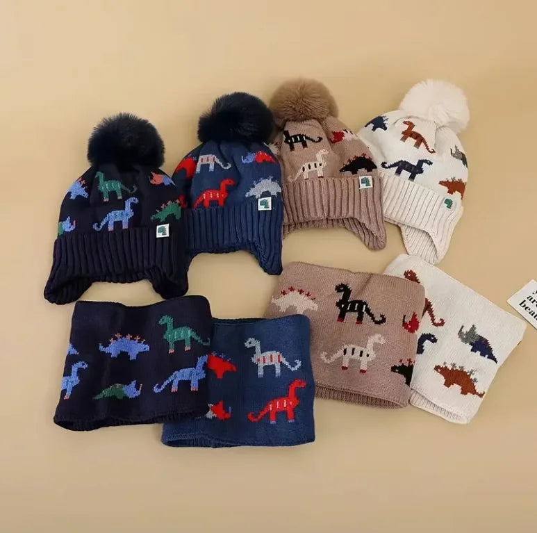 2pcs Kids' Winter Hat & Scarf Set - Soft Warm Knit Beanie with Ear Flaps Lightweight Warmth for Boys & Girls
