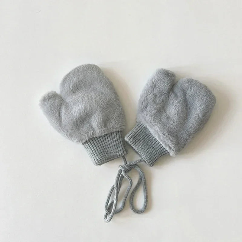1-4Y Baby Cartoon Bear Label Mittens Winter Warm Kids Girls Gloves Soft Fur Children Toddler Thick Child Fleece Cartoon Mittens