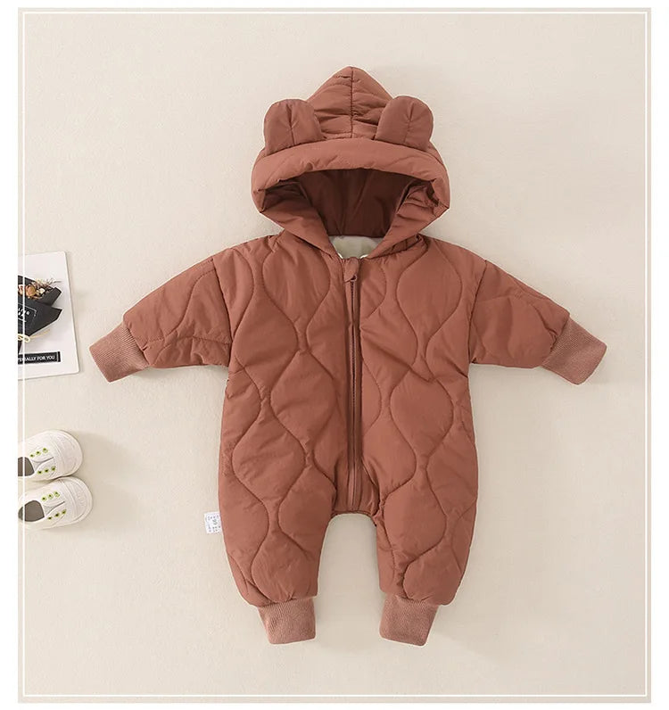 0-24M Baby Girls Boys Romper Warm Autumn Long Sleeve Thick Lining Jumpsuits Winter Clothing Outfits