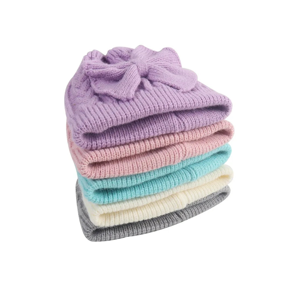 0-2Y Baby Knit Hat with Large Bow Soft Stretchy Winter Hat for Girls & Boys Lightweight Warm Beanie for Christmas, Thanksgiving