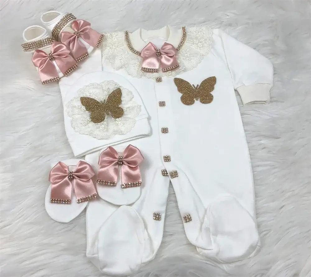 4pcs Butterfly Jewelry Baby Romper Set