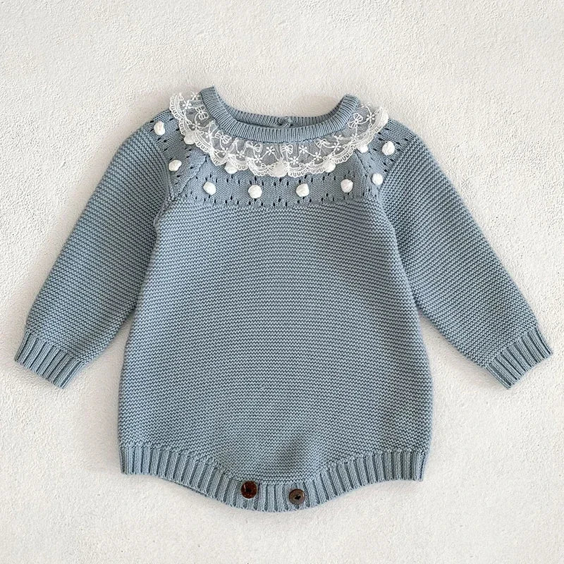 New Baby Girls Romper Autumn Born Baby Knitted Romper Ruffle Embroidery Newborn Baby Clothes Infant Baby Jumpsuits Girl Overall