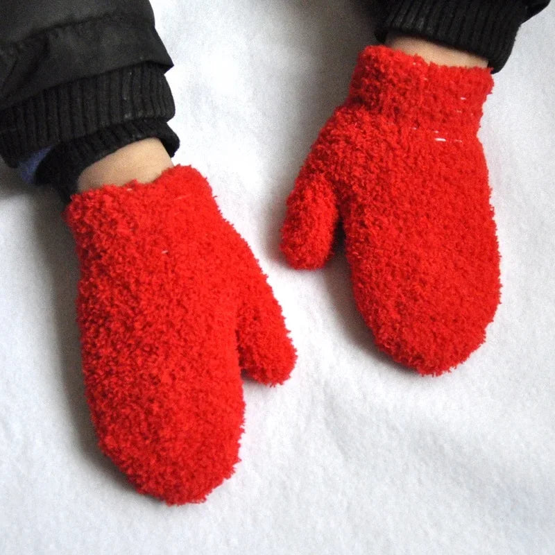 Kids Winter Warm Knitted Mittens 1-4years Khaki White Gray Baby Girls Baby Boys Velvet Thick Gloves Dropshipping KF197