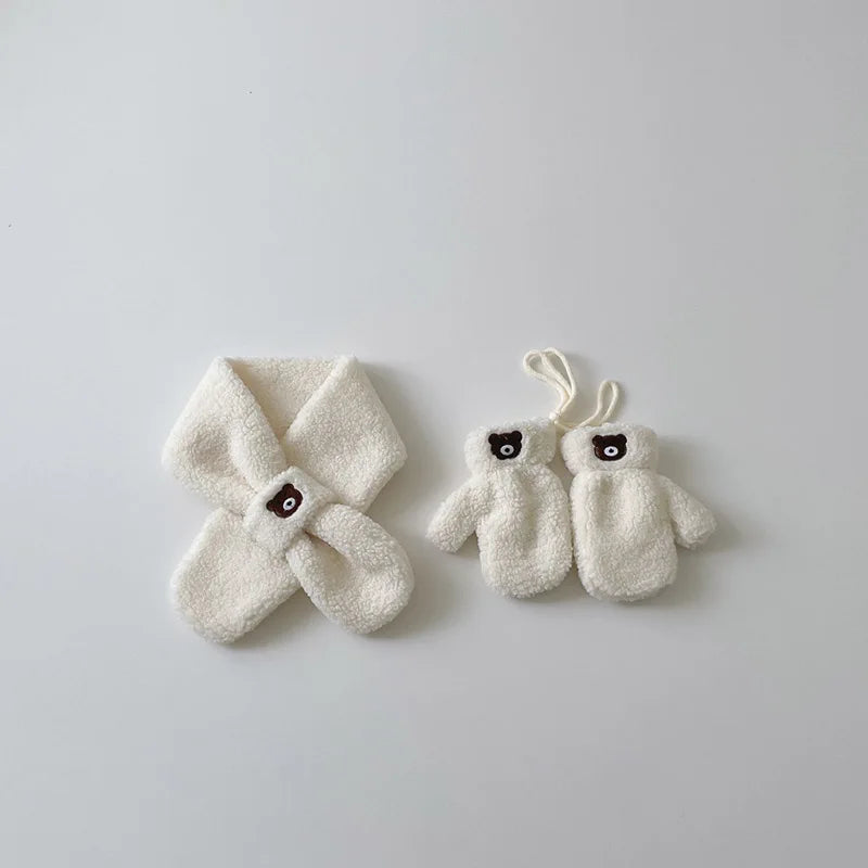 Cute Plush Baby Gloves Korean Bear Embroidered Toddler Mittens Winter Thick Warm Cashmere Kids Full Finger Gloves