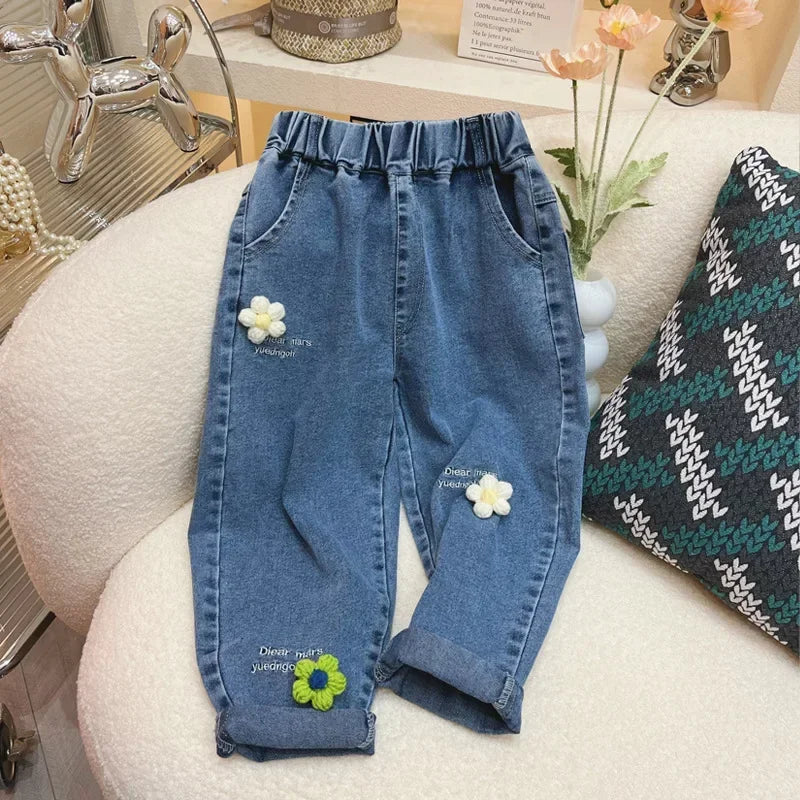 Embroidered Flower Wide Leg Jeans