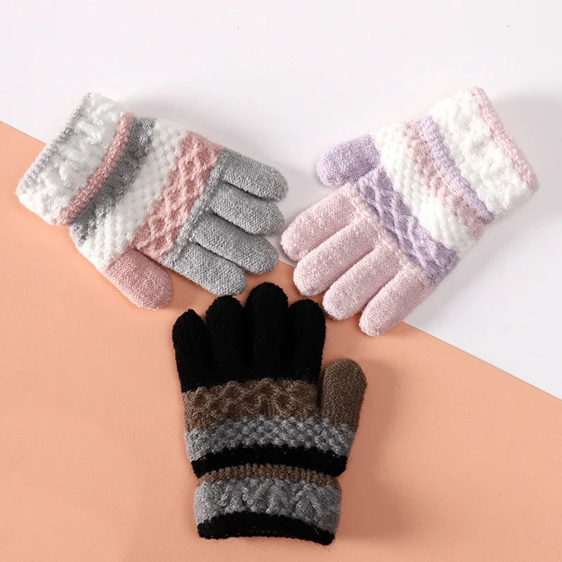 Winter Striped Split Finger Gloves