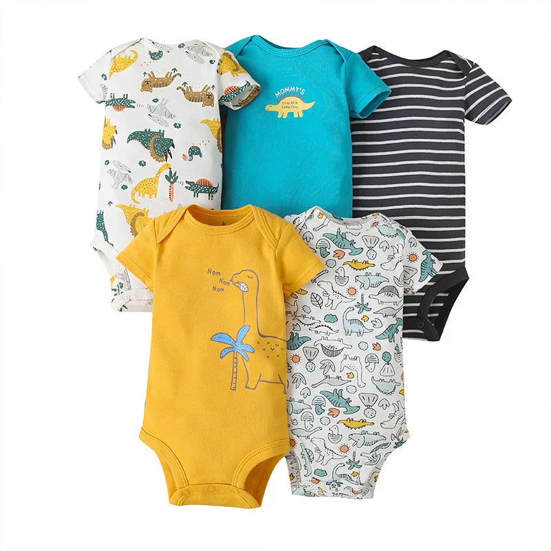 New Cartoon Baby Boys Girls Bodysuit 3-5PCS Short Sleeve 100% Cotton Baby Clothes 0-24Months Newborn Body Bebe Jumpsuit Clothing