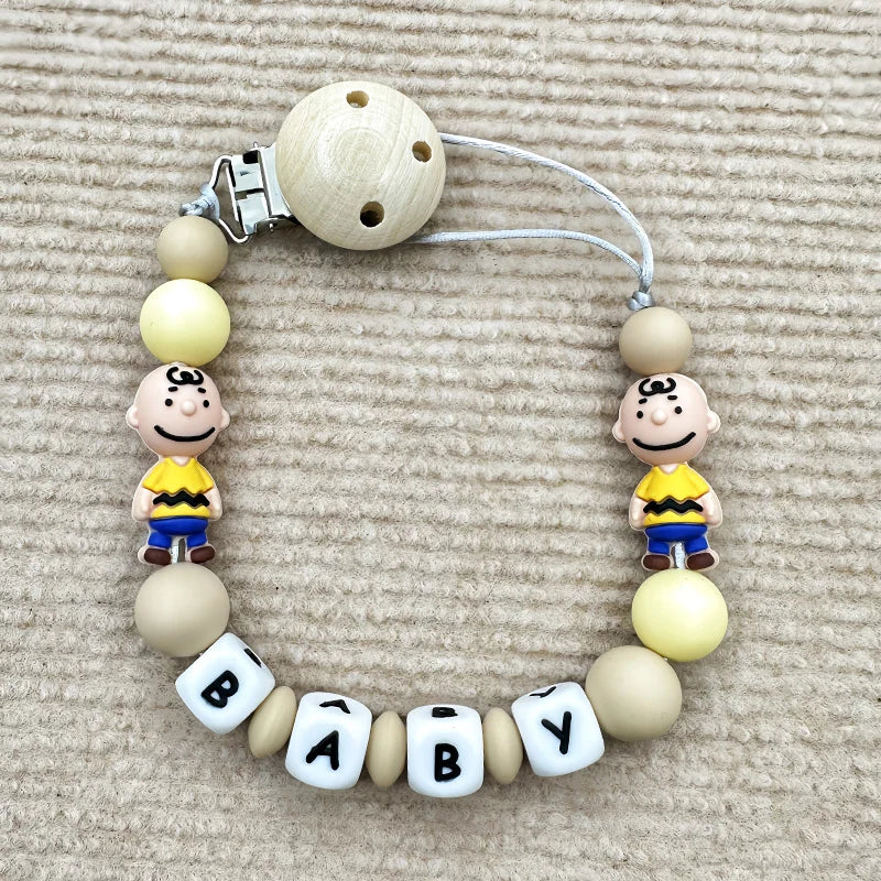 Customized Personalized Name English Letters Silicone Soothing Pacifier Chain Clips Holder Teether Pendants Teething Baby Gifts