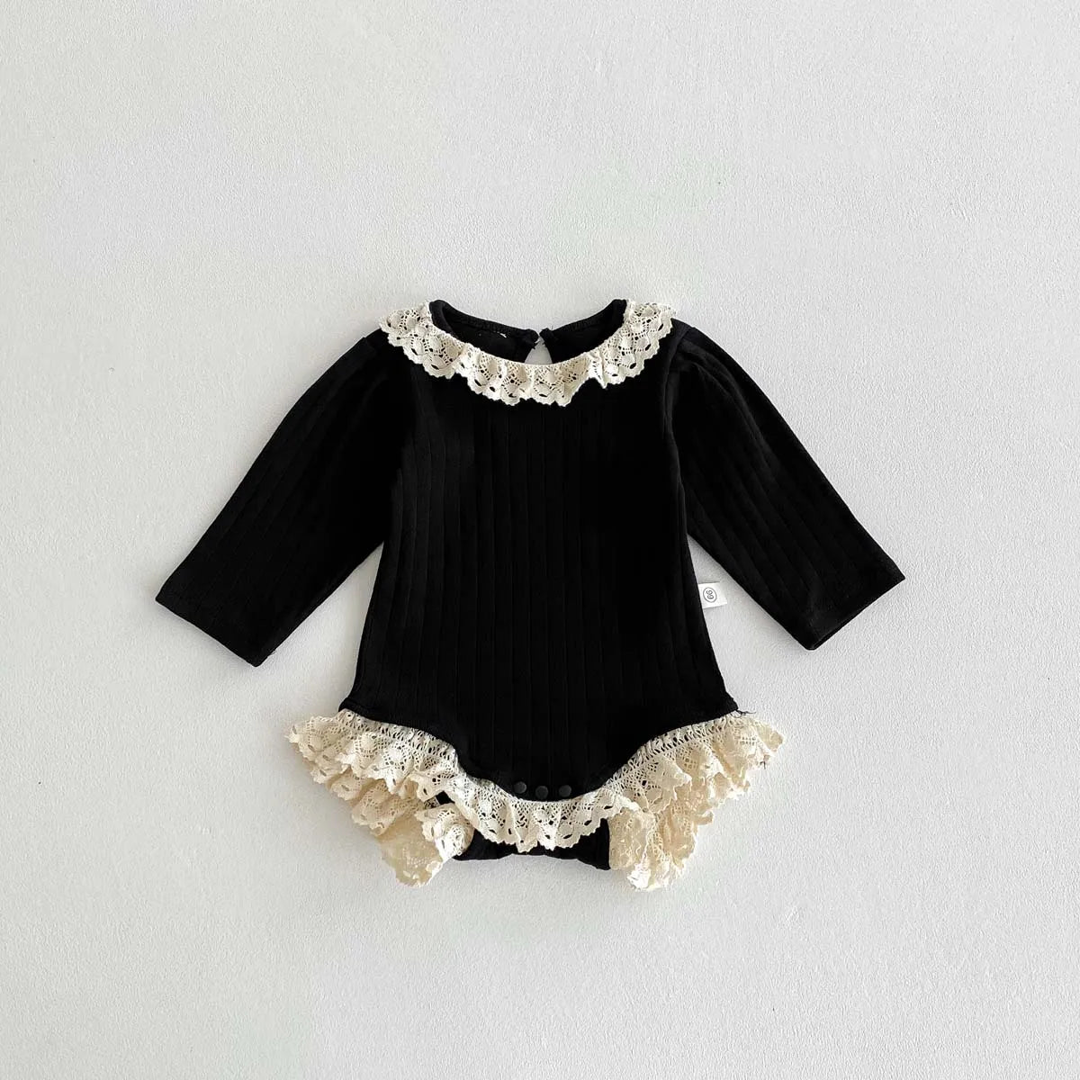 Autumn and Winter Baby Korean Style Lace Round Neck Hollow Pit Strip Long-Sleeved Boomsuit Baby Girl's Hem Lace Boomsuit