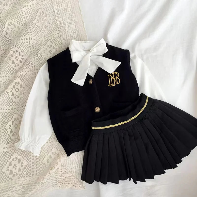 Spring New Baby Girls College Style Suit Fashion Children's Clothes Knitted Vests Skirts Underwear Shirt Kids Clothes Girls