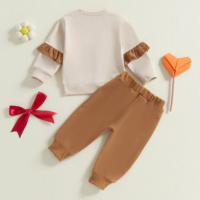 Pudcoco Baby Girls 2-piece Outfit, Long Sleeve Crew Neck Bow Sweatshirt with Elastic Waist Sweatpants Fall Clothes 0-3T