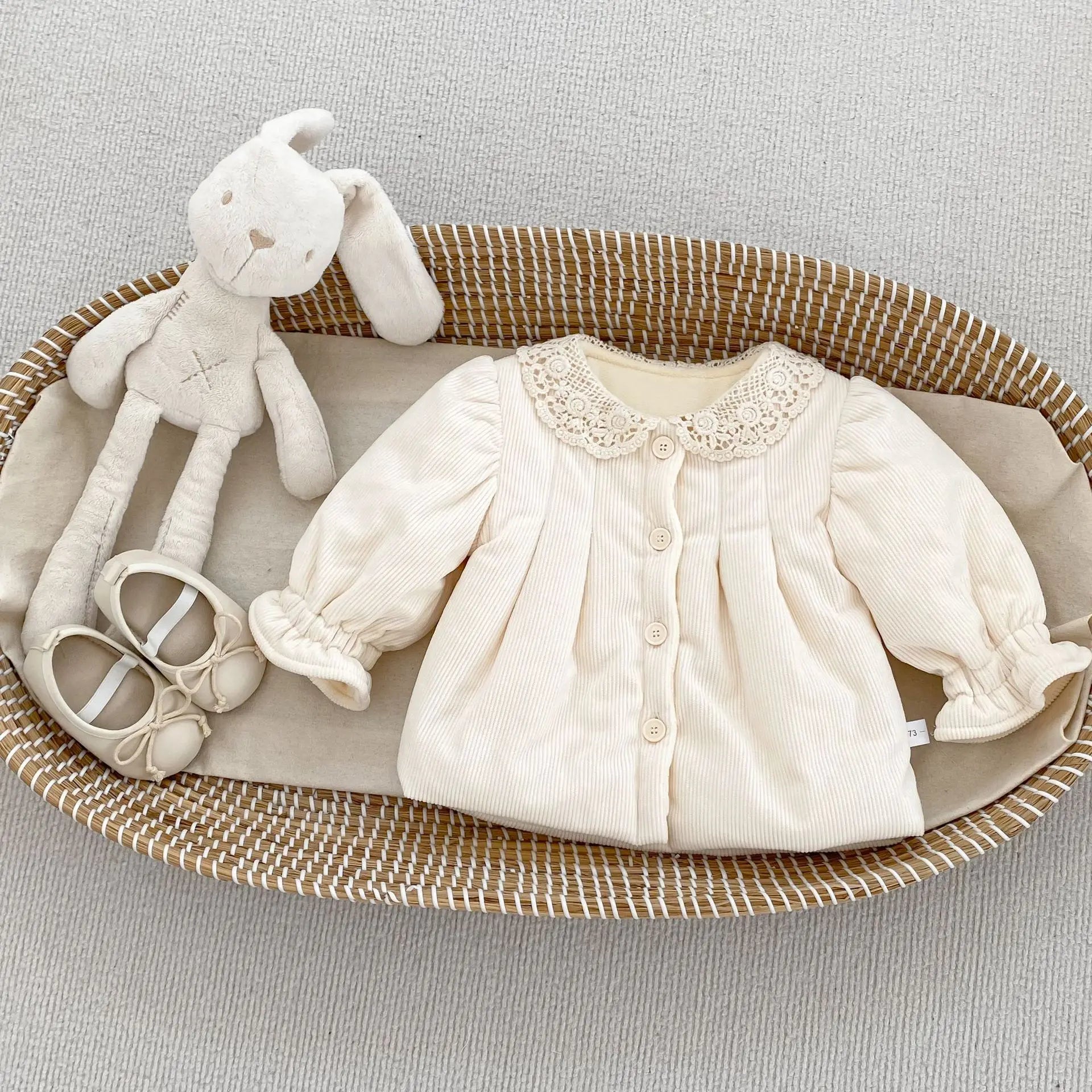 Lace Lapel Fleece Girls Coat