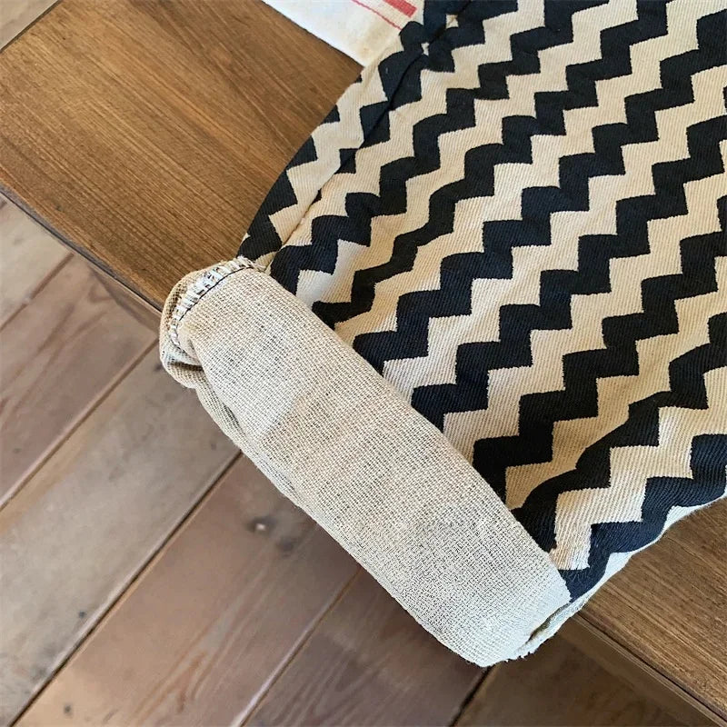 2025 Autumn Kids Zigzag Stripe Wide Leg Pants Elastic Waist Baggy Trousers with Pockets 2-7Y Boys Girls Casual Clothes