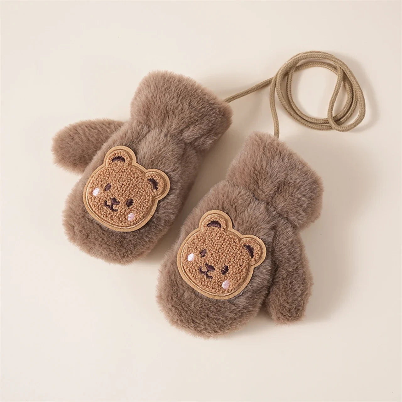 Winter Thicken Warm Baby Gloves Cute Cartoon Bear Baby Boys Girls Mittens Faux Fur Toddler Kids Fingerless Gloves
