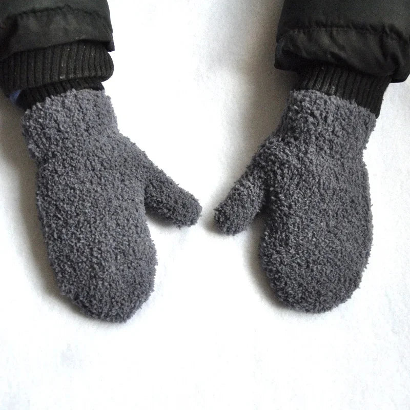 Kids Winter Warm Knitted Mittens 1-4years Khaki White Gray Baby Girls Baby Boys Velvet Thick Gloves Dropshipping KF197