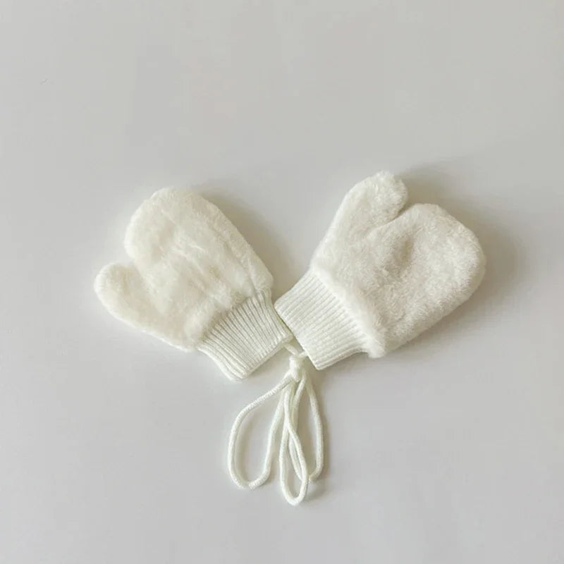 1-4Y Baby Cartoon Bear Label Mittens Winter Warm Kids Girls Gloves Soft Fur Children Toddler Thick Child Fleece Cartoon Mittens