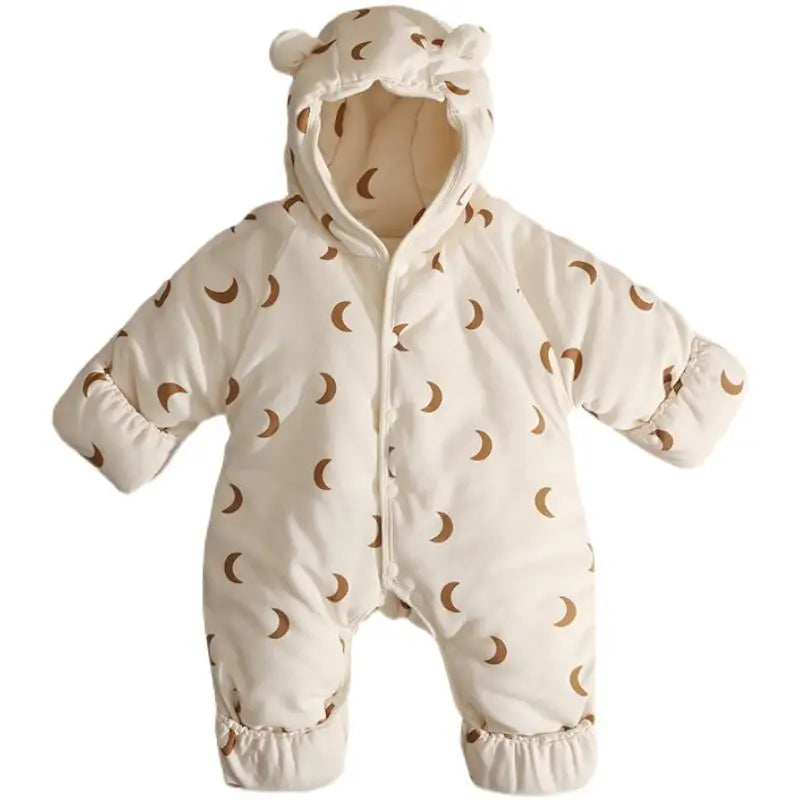 Baby Rompers Winter Outfits Thickened Cotton Jumpsuit with Foot Cover for Newborns Warm Fleece Lined Snowsuit for -5°C To 10°C