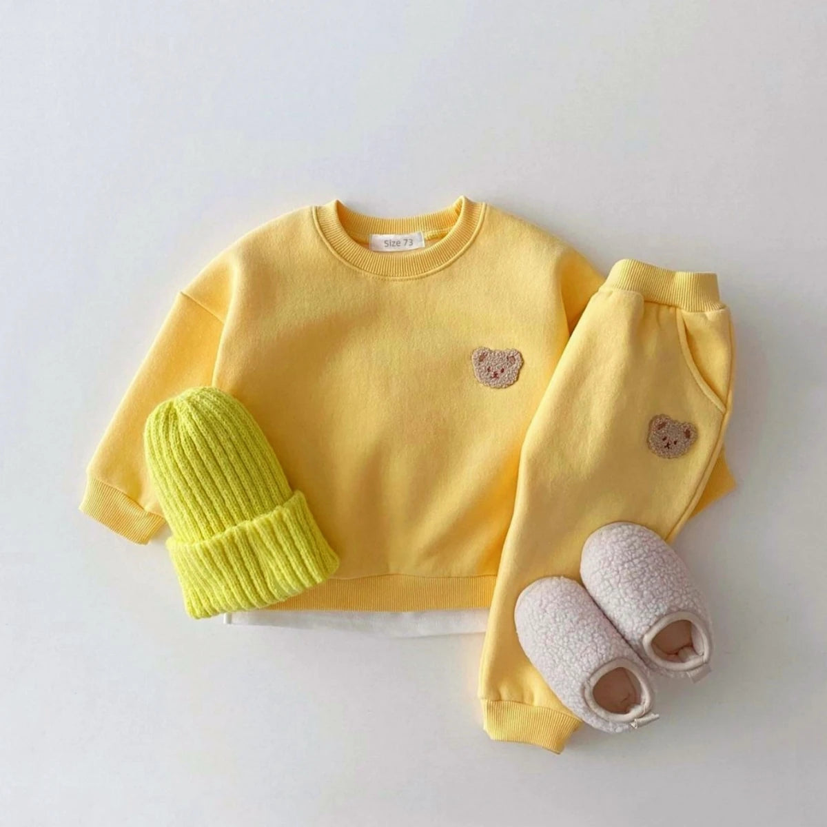 Winter Warm Velvet Newborn Set Baby Girls Clothese Little Bear Embroidery Sports Pullover Top+Pant 2Pcs Wool Lining Clothing