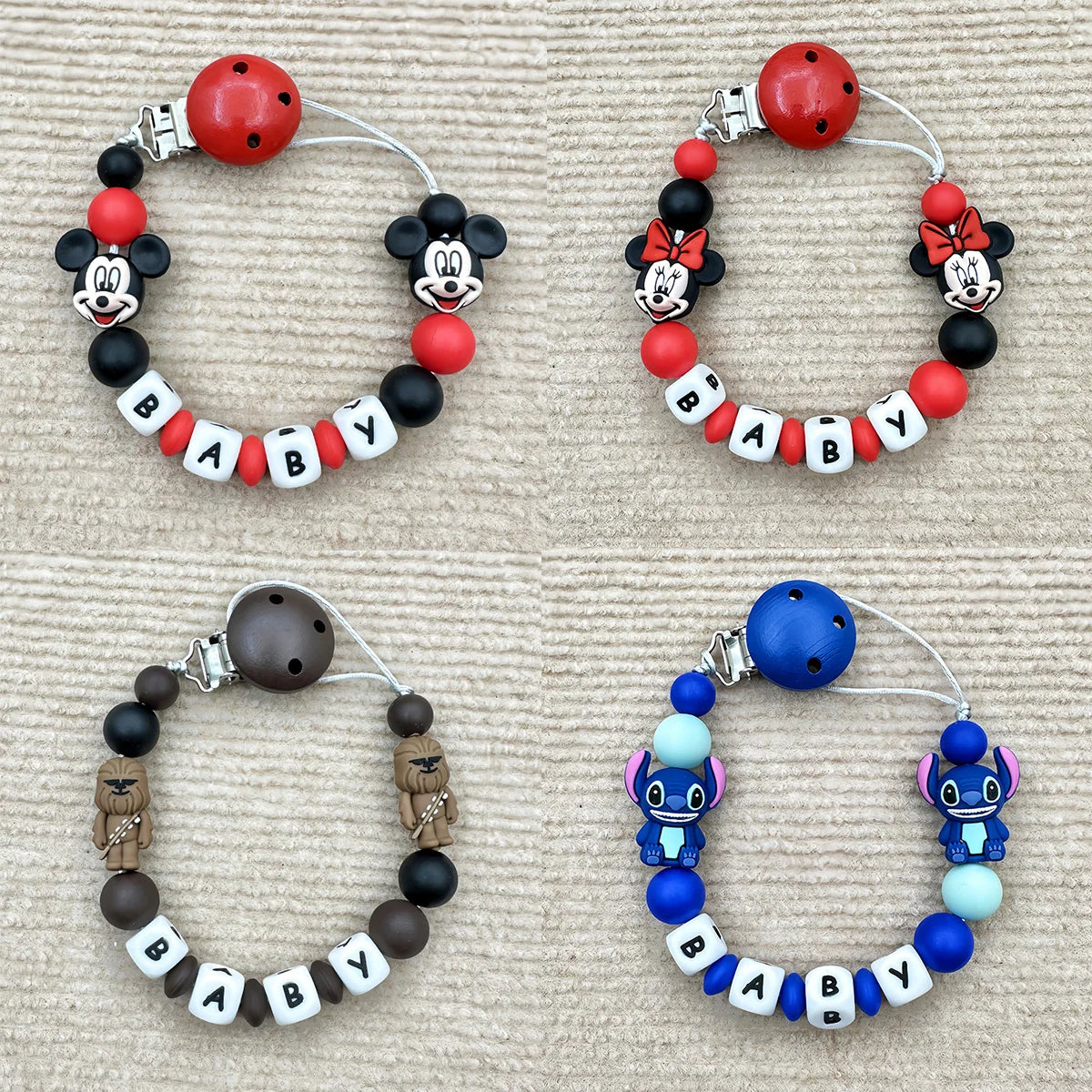 Customized Personalized Name English Letters Silicone Soothing Pacifier Chain Clips Holder Teether Pendants Teething Baby Gifts