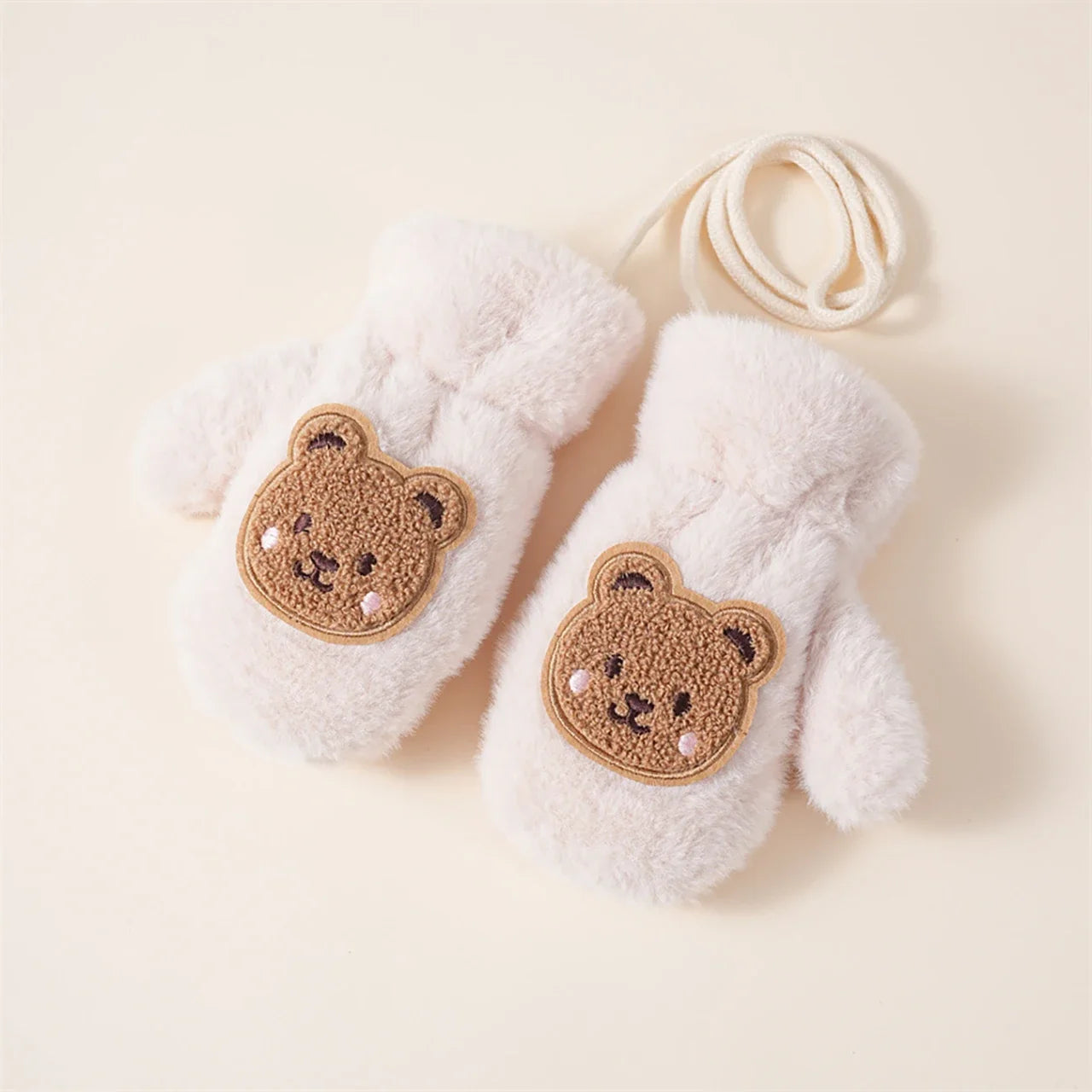 Winter Thicken Warm Baby Gloves Cute Cartoon Bear Baby Boys Girls Mittens Faux Fur Toddler Kids Fingerless Gloves