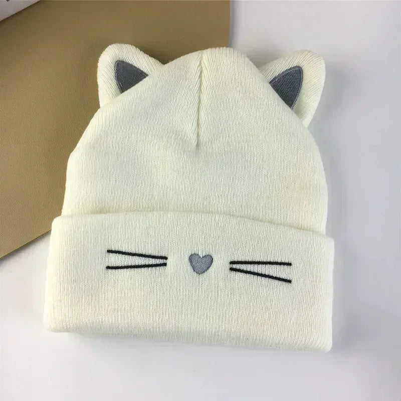 Korean Autumn Winter Hat for Toddler Lovely Animal Cat Beanie for Toddler Boy Girl Warm Elastic Baby Hat for 1-5Y