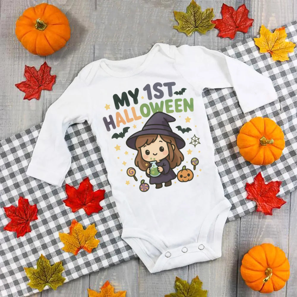 My First Halloween Bat Printed Baby Jumpsuit Autumn Holiday Party Infant Outfit Bodysuit Halloween Newborn Long Sleeve Romper