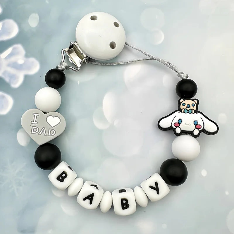 Customized Personalized Name English Letters Silicone Soothing Pacifier Chain Clips Holder Teether Pendants Teething Baby Gifts