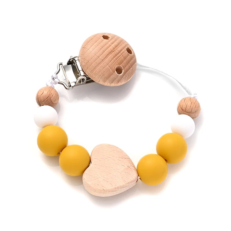 Baby Pacifier Chain Clips Wood Pentagram Teether Silicone Round Beads Teething Chain For Baby Care Soother Chew Toys Shower Gift