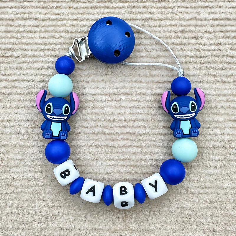 Customized Personalized Name English Letters Silicone Soothing Pacifier Chain Clips Holder Teether Pendants Teething Baby Gifts