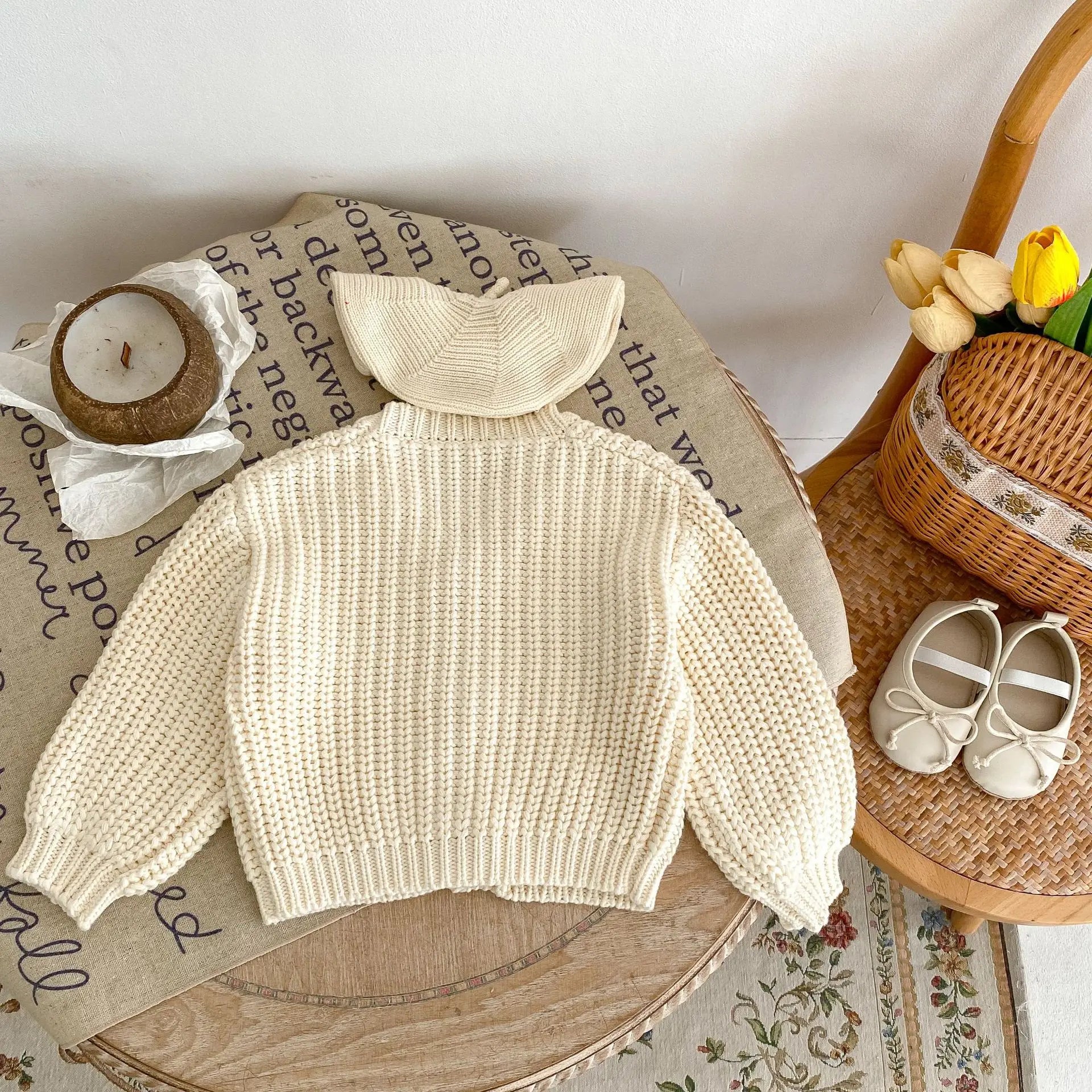V-Neck Knit Baby Cardigan