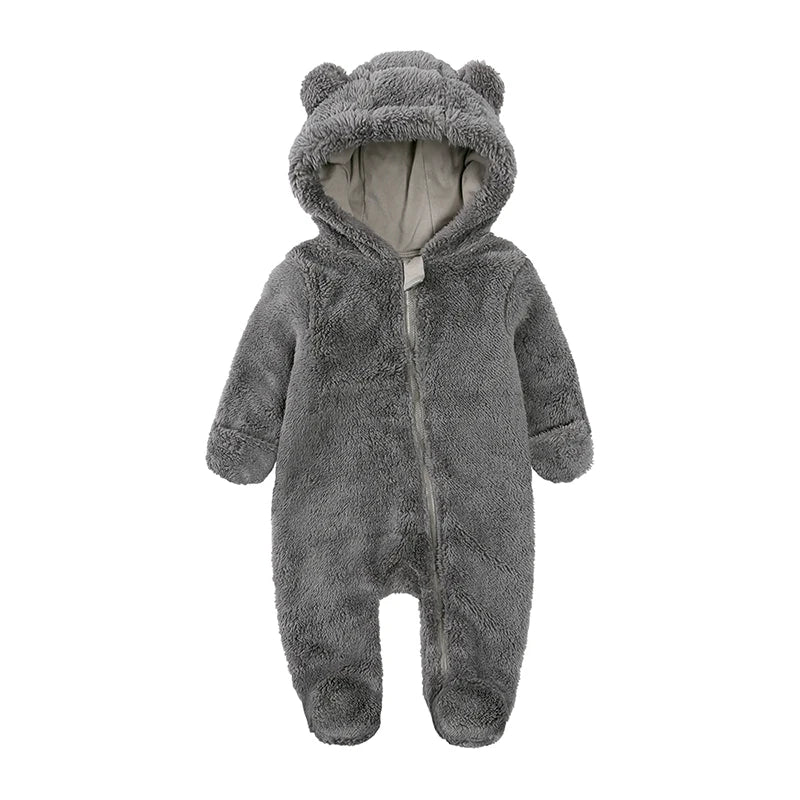 2025 Infant Baby Boys Girls Print Romper Newborn Cotton Fleece Hooded Jumpsuit Toddler Warm Cute Bodysuit Costume For 0-24M