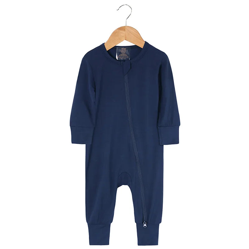 Bamboo Fiber Baby Zipper Foot Romper Baby Boy Girl Clothes Newborn Onesie Baby Jumpsuit Solid Long-Sleeve Baby Pajamas 0-24Month