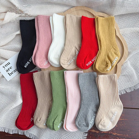 Baby Cute Socks Girls Newborn Infant Kid Solid Stripe Socks Toddler Anti Slip Cotton Infant Short Sock For 0-3Years