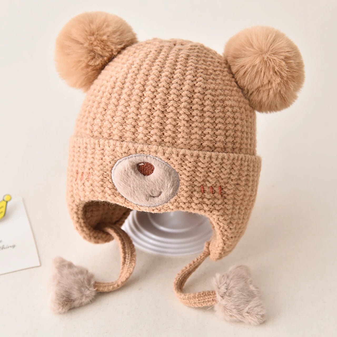 Winter Baby Earflap Hat Warm Thick Knitted Ear Protection Cap for Kids Boy Girl Cute Pompom Cotton Lining Beanie Caps