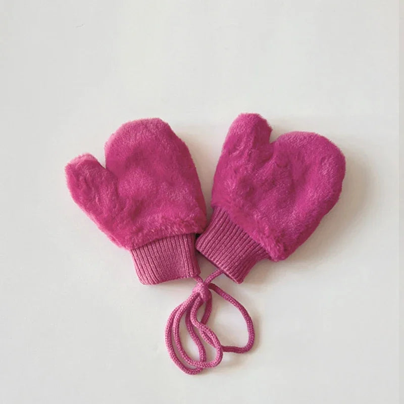 1-4Y Baby Cartoon Bear Label Mittens Winter Warm Kids Girls Gloves Soft Fur Children Toddler Thick Child Fleece Cartoon Mittens