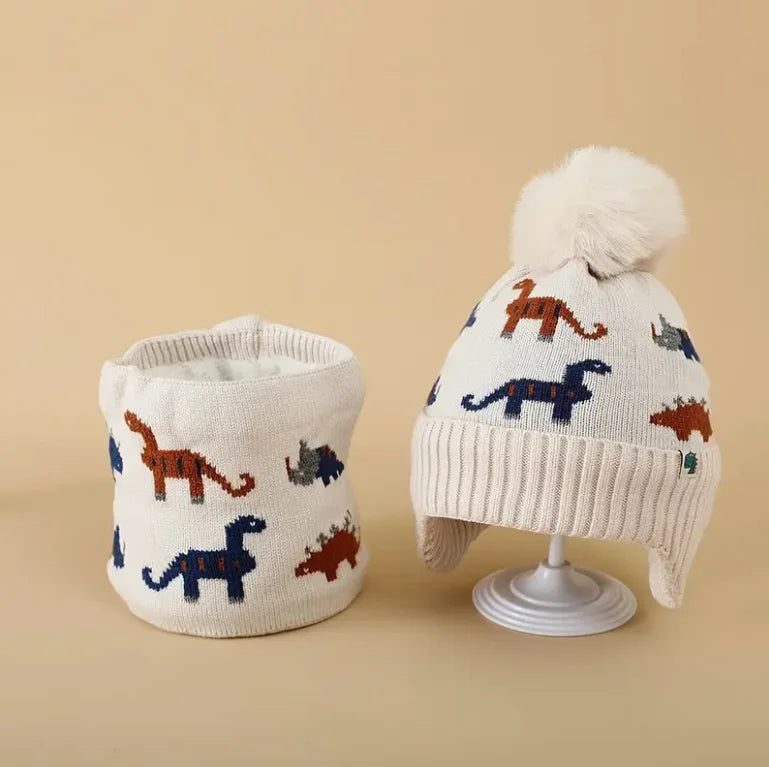 2pcs Kids' Winter Hat & Scarf Set - Soft Warm Knit Beanie with Ear Flaps Lightweight Warmth for Boys & Girls