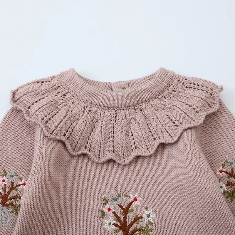 New Baby Girls Romper Autumn Born Baby Knitted Romper Ruffle Embroidery Newborn Baby Clothes Infant Baby Jumpsuits Girl Overall