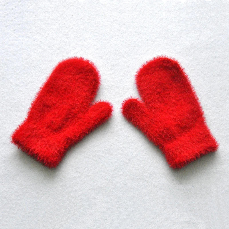 Baby Short Gloves Winter Faux Sable Children Solid Thickened Plush Furry Full Finger Mittens Autumn Hand Warmer 1-4 Years Old
